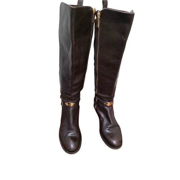 Michael Kors Dark Brown Leather Knee-High Riding Boots Size 9 - Picture 1 of 11